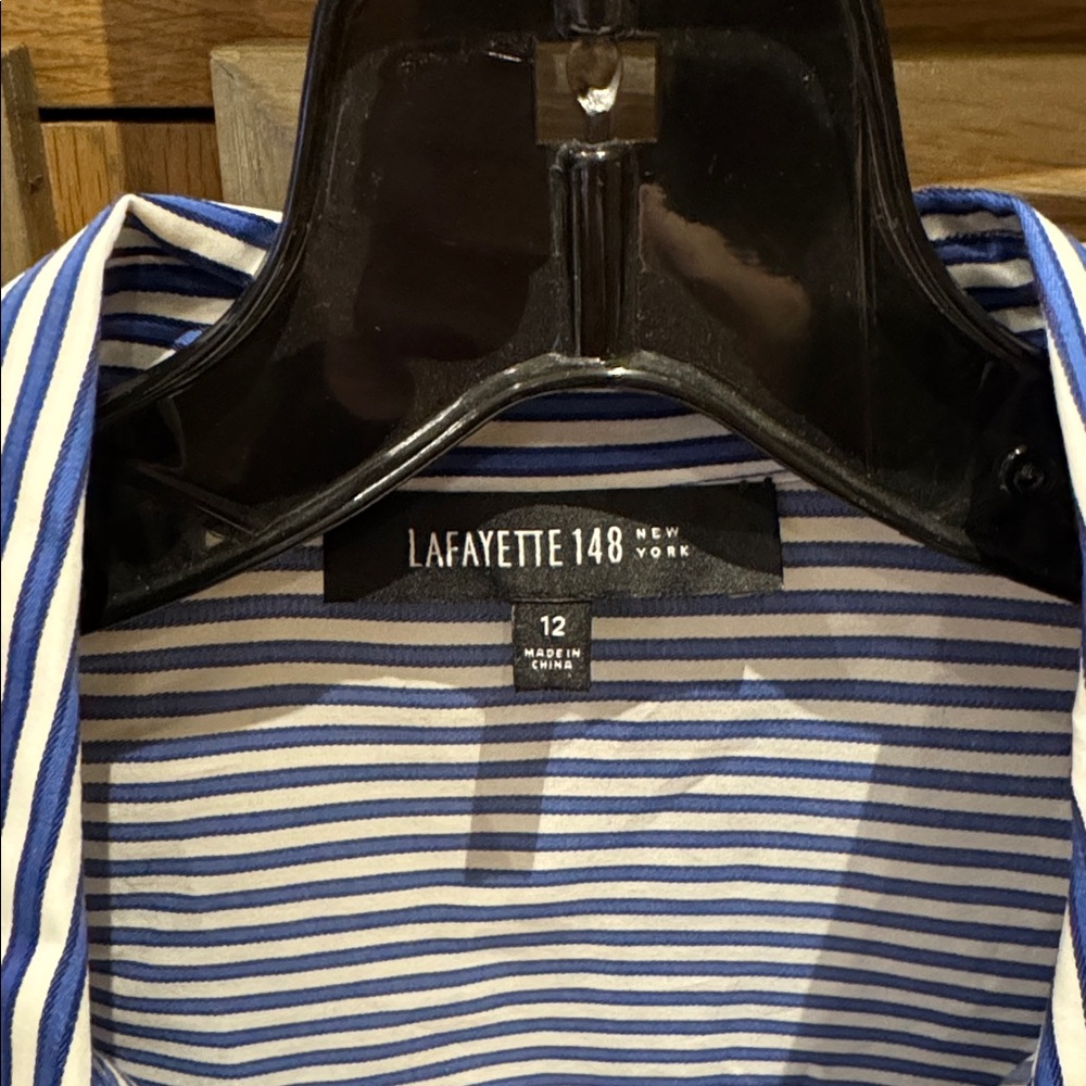 Lafayette 148 New York Blue Striped Button Down Shirt NWT - Picture 2 of 8